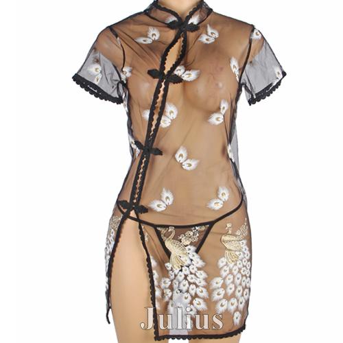 オール シースルー ピーコック 大胆 チャイナドレス ランジェリー Ｔバック付き hol8566   ナイトドレス ガウン ハロウィン スリップ |  | 03