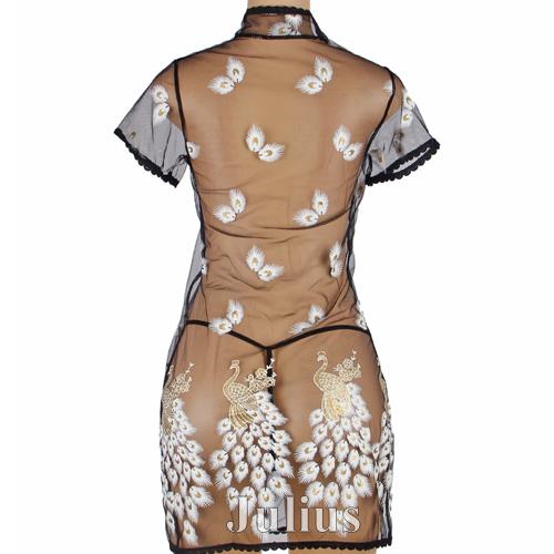 オール シースルー ピーコック 大胆 チャイナドレス ランジェリー Ｔバック付き hol8566   ナイトドレス ガウン ハロウィン スリップ |  | 04