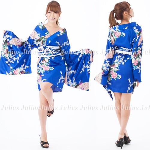 花魁系 セクシー 着物ドレス ワンピース 肩出しOK！ 浴衣 青 oc85    コスプレ よさこい 江戸 花魁道中 浴衣 祭り 衣装 舞台 民俗衣装 海外土産 羽織 草履 |  | 01