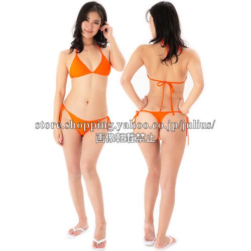 ネオンカラー Ｔバック 三角ビキニ (胸パット入) 水着 蛍光オレンジ     レディース 紐パンツ 見せブラ 競泳 水泳 スイムウェア レンタル |  | 01