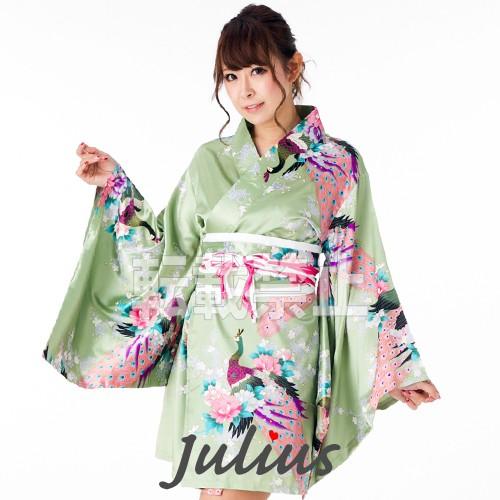 花魁 着物ドレス ワンピース 肩出しOK 緑 孔雀 pc45          江戸 花魁道中 浴衣 祭り よさこい 芸者 舞妓 衣装 舞台 コスプレ ガウン 羽織 帯 | 