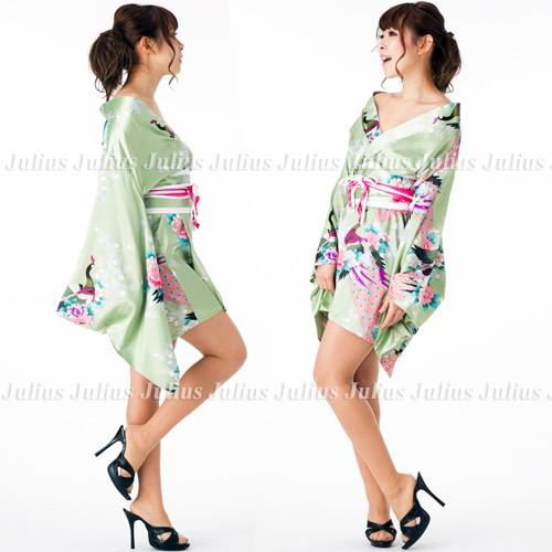 花魁 着物ドレス ワンピース 肩出しOK 緑 孔雀 pc45          江戸 花魁道中 浴衣 祭り よさこい 芸者 舞妓 衣装 舞台 コスプレ ガウン 羽織 帯 |  | 02