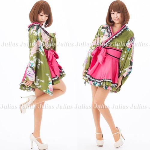 Cute お姫様みたいな 花魁系 着物ドレス ワンピース 緑ｘピンク系 pc67       江戸 花魁道中 浴衣 祭り 衣装 舞台 コスプレ ガウン よさこい |  | 01