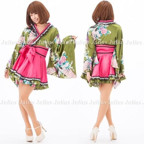 Cute お姫様みたいな 花魁系 着物ドレス ワンピース 緑ｘピンク系 pc67       江戸 花魁道中 浴衣 祭り 衣装 舞台 コスプレ ガウン よさこい |  | 02
