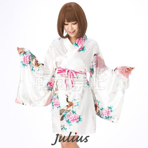 花魁系  着物ドレス ワンピース 肩出OK ホワイト 孔雀 pc86       江戸 花魁道中 浴衣 羽織 祭り 衣装 舞台 コスプレ ネグリジェ 羽織 帯 草履 よさこい 姫系 | 