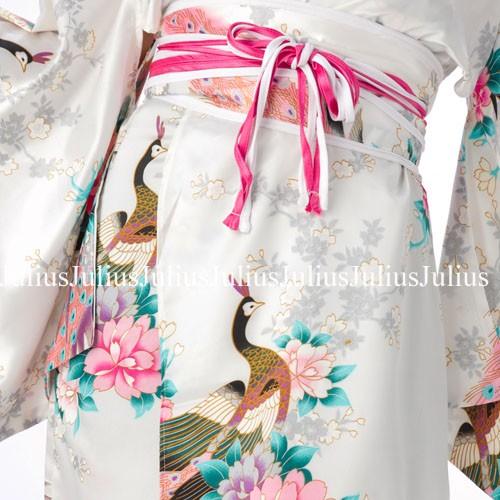 花魁系  着物ドレス ワンピース 肩出OK ホワイト 孔雀 pc86       江戸 花魁道中 浴衣 羽織 祭り 衣装 舞台 コスプレ ネグリジェ 羽織 帯 草履 よさこい 姫系 |  | 07