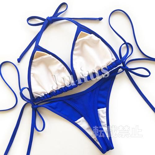 ビビッドカラー Ｔバック マリンビキニ 胸パット入 水着 青      海パン レディース ブラジリアン 見せブラ ワンピース 紐パンツ 競泳 |  | 02
