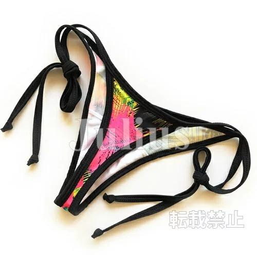 ネオンフェザー柄 Tバック三角ビキニ(胸パット入)水着 蛍光色 ネオンフェザー柄 Tバック三角ビキニ(胸パット入)水着 蛍光色