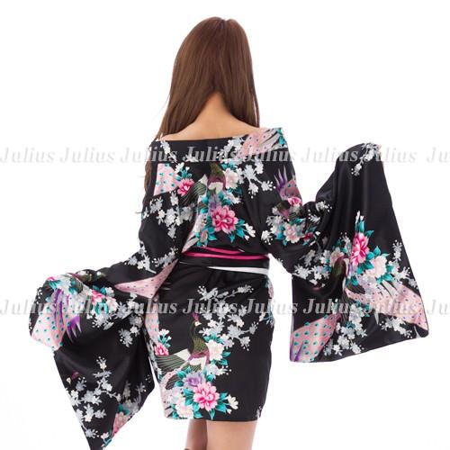 花魁系 セクシー 着物ドレス ワンピース サテン 孔雀柄 黒 肩出OK  xc47       江戸 よさこい 花魁道中 浴衣 祭り 衣装 舞台 コスプレ 安い ネグリジェ 羽 |  | 04