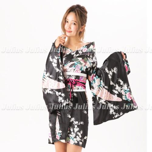 花魁系 セクシー 着物ドレス ワンピース 孔雀 桜 帯セット ブラック 肩出OK       舞台衣装 民族衣装 よさこい 発表会 演奏会  ガウンタイプ 制服 浴衣 |  | 02