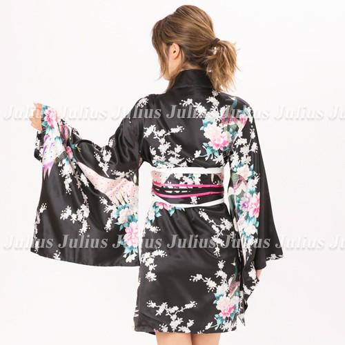 花魁系 セクシー 着物ドレス ワンピース 孔雀 桜 帯セット ブラック 肩出OK       舞台衣装 民族衣装 よさこい 発表会 演奏会  ガウンタイプ 制服 浴衣 |  | 03