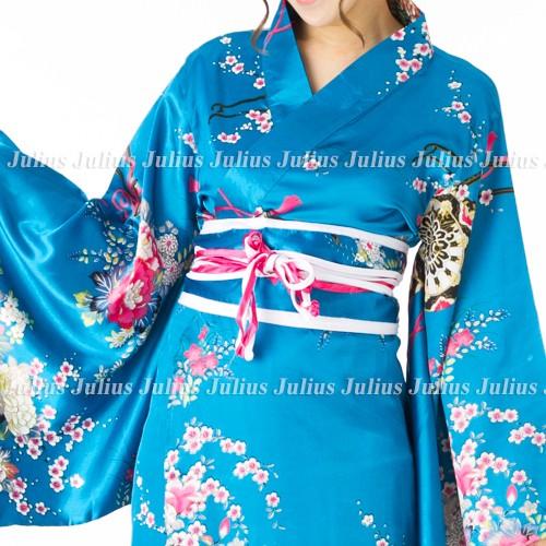 花魁系 サテン地 着物ロングドレス ブルー 和柄 xc65       舞台 ステージ コスプレ よさこい 衣装 祭り 浴衣 江戸 花魁道中 ネグリジェ 羽織 草履 |  | 03