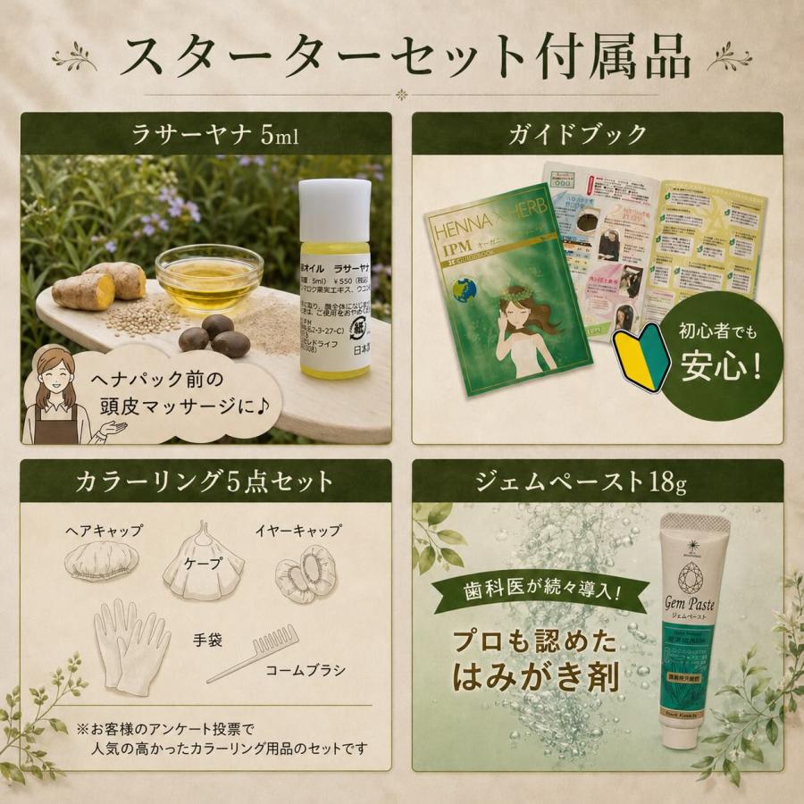IPM ヘナ スターター4点セット 各100g【ガイドブック等の特典付き