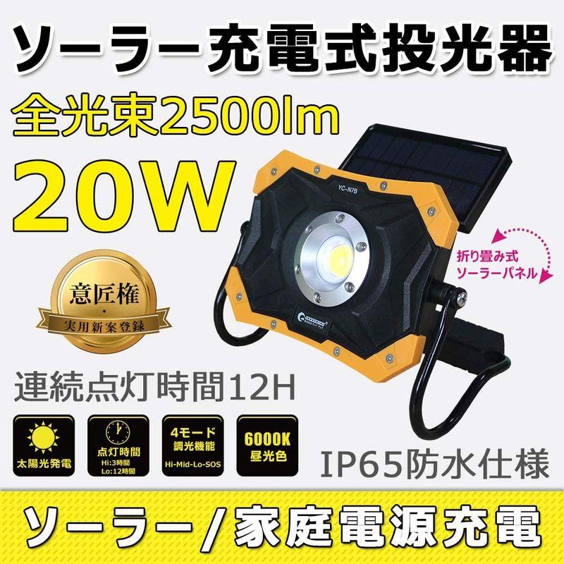 グッド・グッズ　20W　LED　ワークライト　作業灯　ソーラーパネル搭載　防水　折り畳み式　充電式投光器　充電式　マグネット機能　IP65