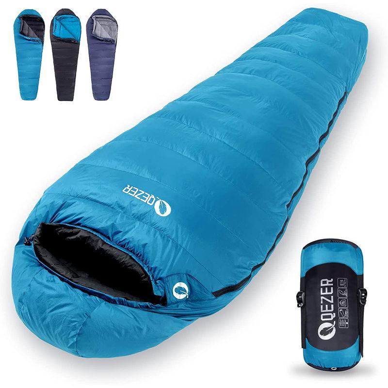 QEZER シュラフ ダウン 寝袋 マミー型 羽毛寝袋　コンパクト 600FP QEZER シュラフ 冬用 ダウン 寝袋 マミー型 羽毛寝袋 コンパクト
