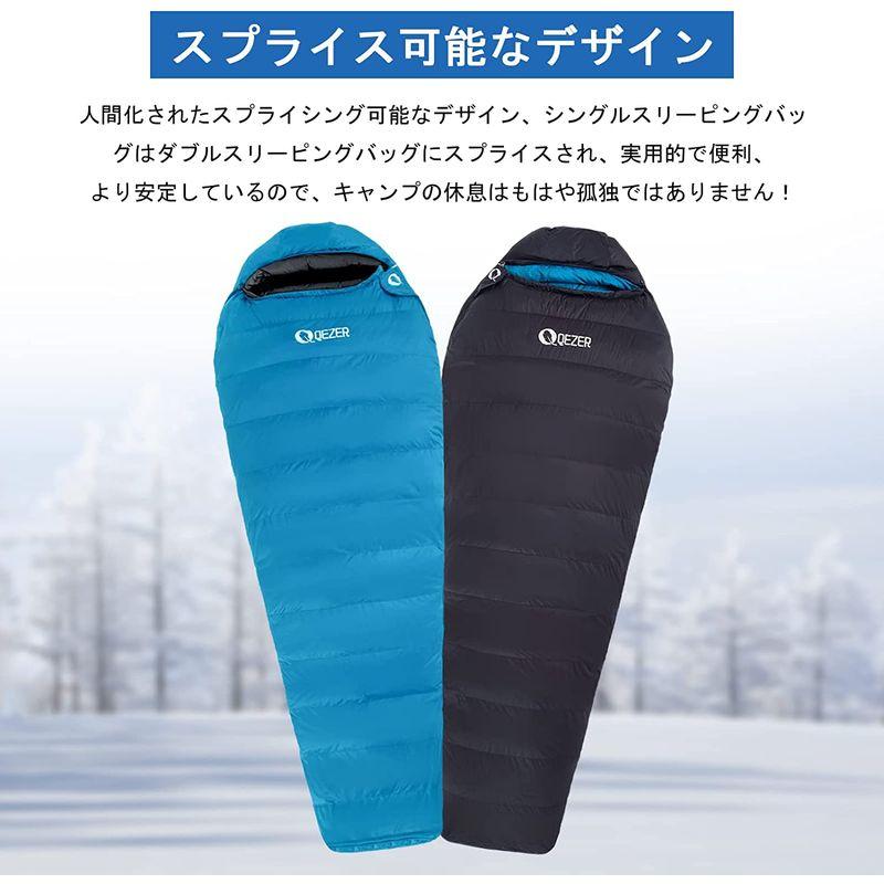 QEZER シュラフ 冬用 ダウン 寝袋 マミー型 羽毛寝袋 コンパクト 600FP高級ダウン 400T撥水加工 2人用に連結可能 アウトド コンパクト シュラフ 冬用 ダウン 寝袋 マミー型 羽毛寝袋 600FP高級ダウン 400T撥水加工 2人用に連結可能 アウトド