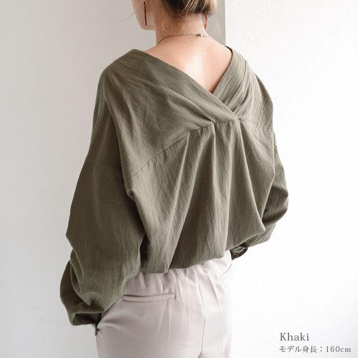 シャツ レディース トップス ブラウス 長袖 春 オフィス バックデザイン 抜き襟 ｖネック ベージュ ブラック 黒 カーキ J Every Ev Stp046 Jungle Jungle 通販 Yahoo ショッピング