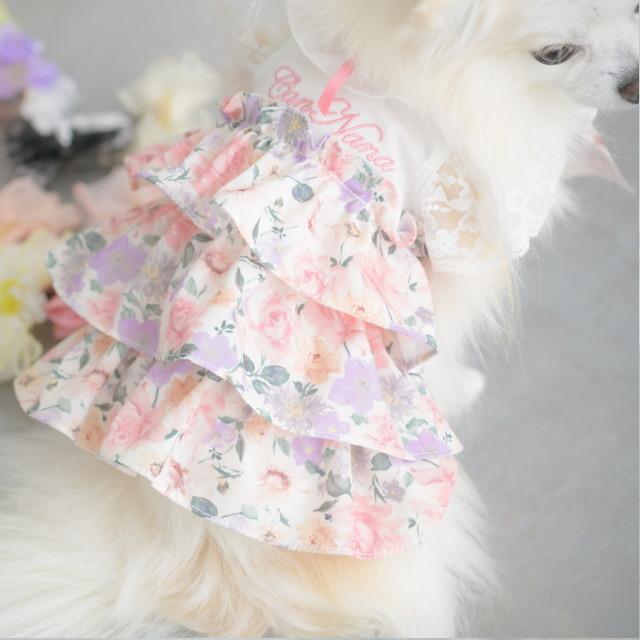 犬服 ワンピース 春夏 【きゃんナナ】 花柄3段フリルワンピース
