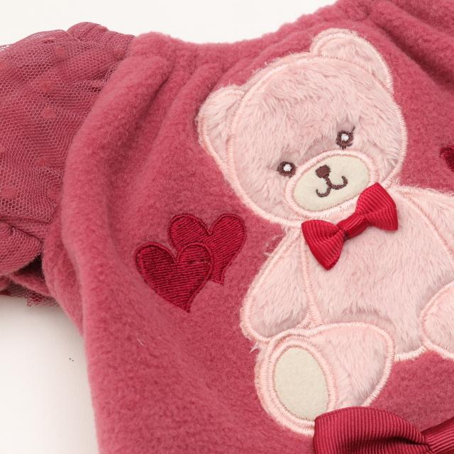 犬服 パーティードレス  きゃんくまパフスリーブワンピース クマ 秋 冬服 冬ワンピ きゃんナナ SS-Lサイズ ドッグウェアレッド ピンク CANNANA DOGWEARの画像