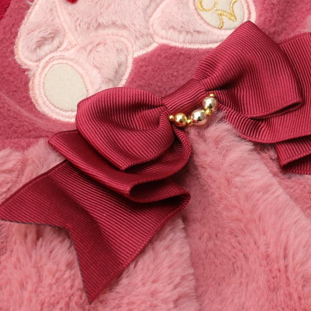 犬服 パーティードレス  きゃんくまパフスリーブワンピース クマ 秋 冬服 冬ワンピ きゃんナナ SS-Lサイズ ドッグウェアレッド ピンク CANNANA DOGWEARの画像