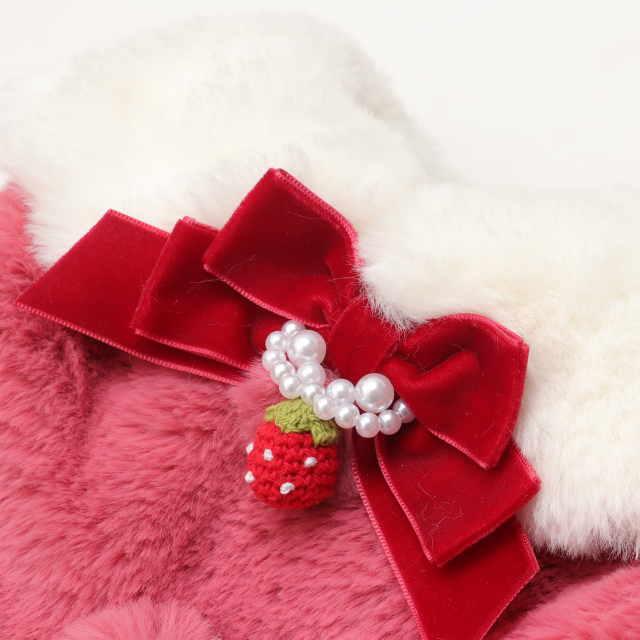 CanNana 犬服 コート ドッグウェア ブローチ付き冬いちごファーコート