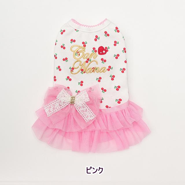 CanNana 犬服 春 さくらんぼカットソードッキングワンピース SS-L