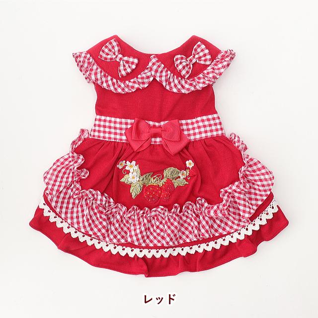 CanNana 犬服 春 レトロいちごギンガムフリルワンピース SS-Lサイズ