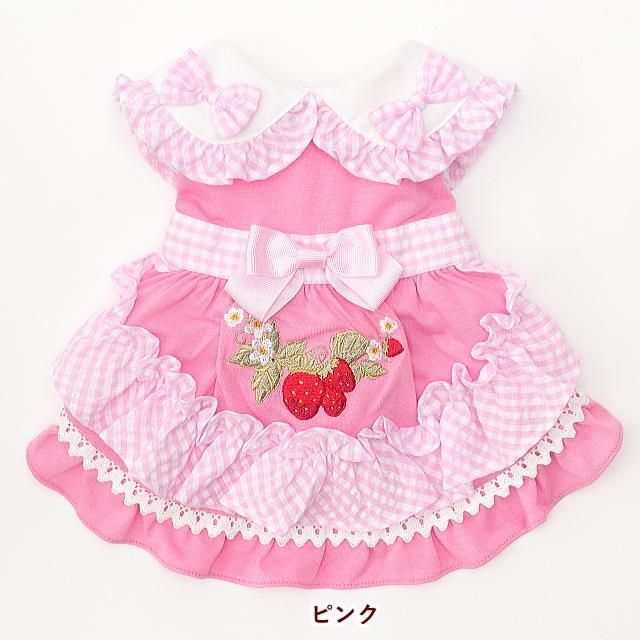 CanNana 犬服 春 レトロいちごギンガムフリルワンピース SS-Lサイズ