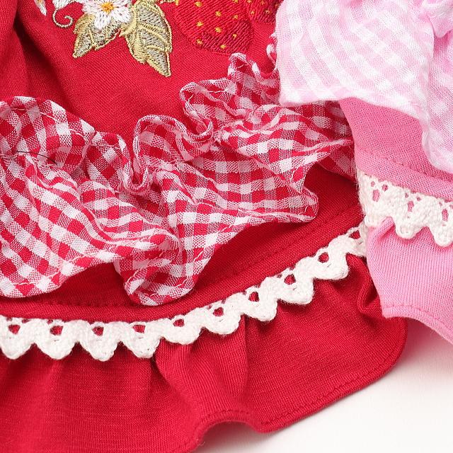 CanNana 犬服 春 レトロいちごギンガムフリルワンピース SS-Lサイズ