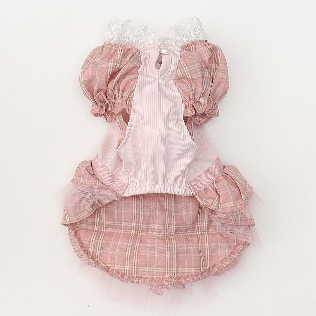CanNana 犬服 春 レトロいちごタータンチェックワンピース SS-Lサイズ