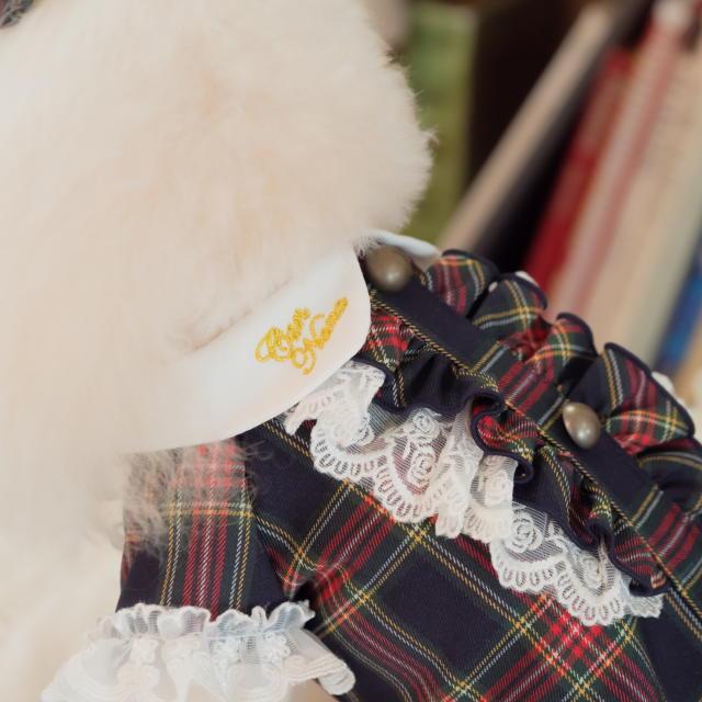 新作 ドッグウェア 犬服  秋冬【きゃんナナ】クラシカルフリルブラウスSS-Lサイズ レッド ネイビー red タータンチェックの画像
