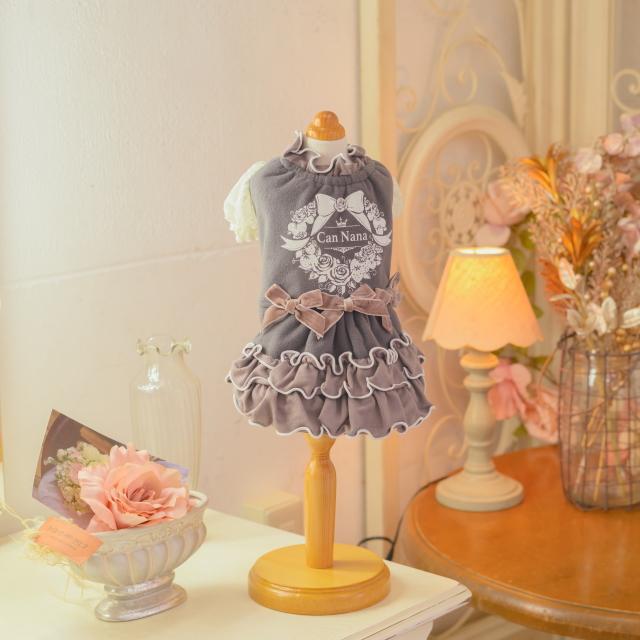 犬服 冬 ドレス【きゃんナナ】ローズストロベリー起毛ワンピース 小型犬 inu 犬 ピンク オフホワイト グレージュ クリーム アイボリー | CanNana | 16