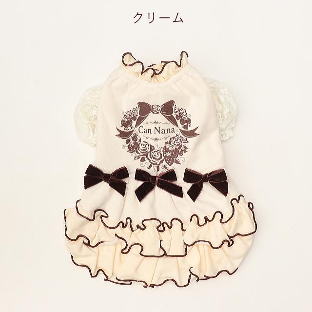 犬服 冬 ドレス【きゃんナナ】ローズストロベリー起毛ワンピース 小型犬 inu 犬 ピンク オフホワイト グレージュ クリーム アイボリー | CanNana | 03
