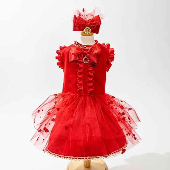 犬服 ドレス ワンピース レッド ルルドール LULUDOLL ハートチュールの 