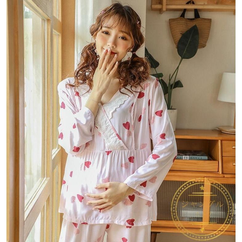 マタニティー パジャマ 上下セット 可愛い 春夏秋 授乳しやすい 長袖 パンツ 産前産後 授乳口 ルームウェア ウエスト調整付き 授乳服 妊婦服 入院 大きい 61mtn ジャングルストア 通販 Yahoo ショッピング
