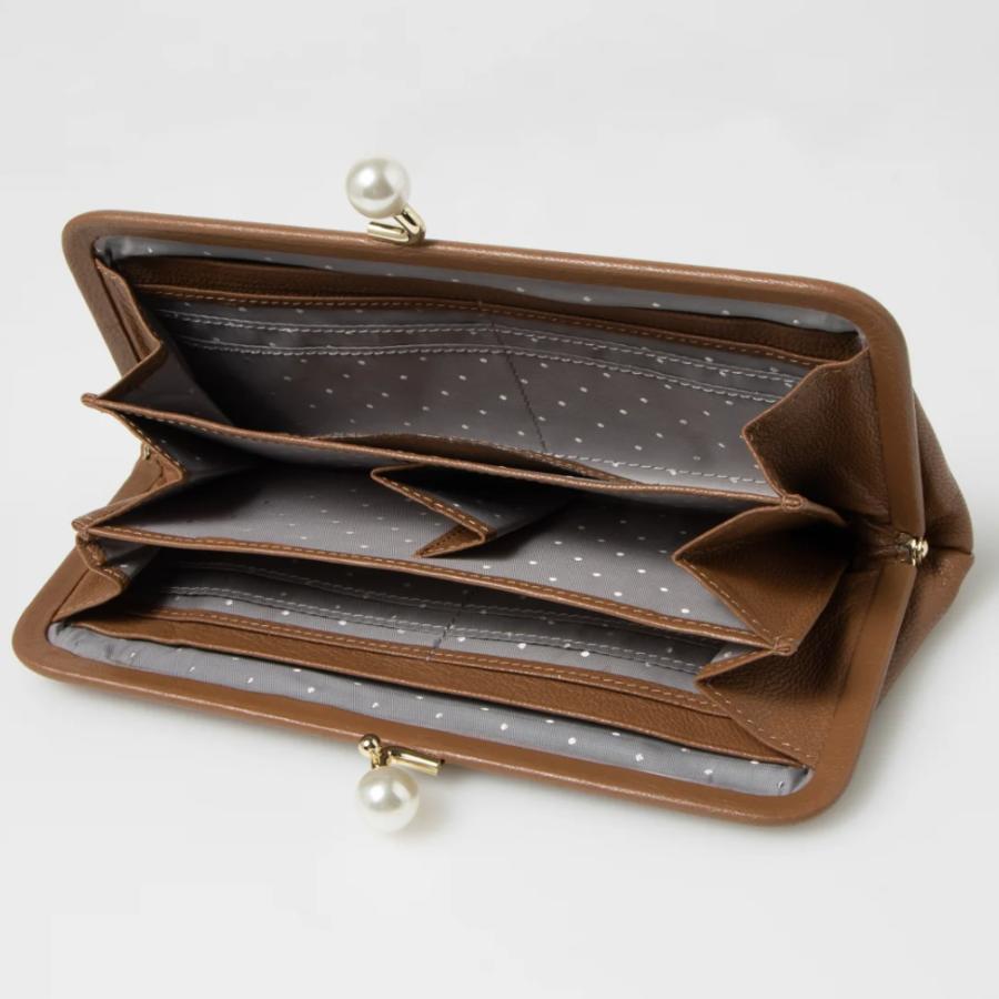 希少タグ付　ペルケ/アクリル玉がま口2つ折り財布　シルバードット刺繍　本革レザー 希少タグ付 ペルケ/アクリル玉がま口2つ折り財布 シルバードット