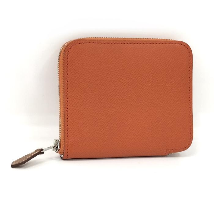 HERMES コインケース アザップ シルクイン レザー オレンジ系 Z HERMES コインケース アザップ シルクイン レザー オレンジ系 Z