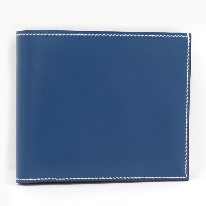 中古】エルメス ガリレイ 二つ折り財布 ボックスカーフ ブルー系 □G 