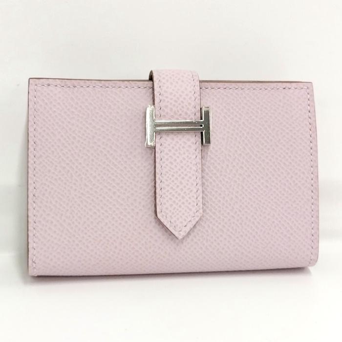 HERMES 二つ折り財布 ベアン コンパクト ミニ レザー ピンク U HERMES 二つ折り財布 ベアン コンパクト ミニ レザー ピンク U