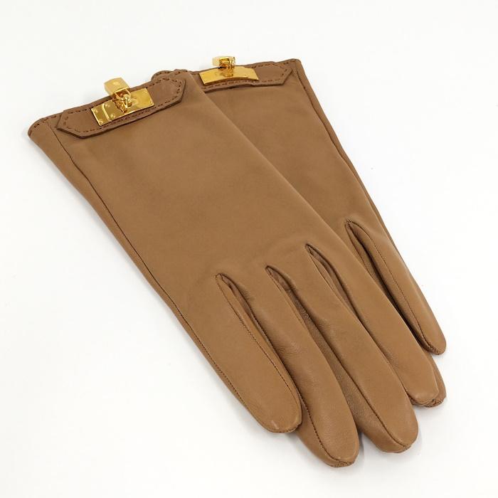 HERMES グローブ ケリー ブラウン レザー