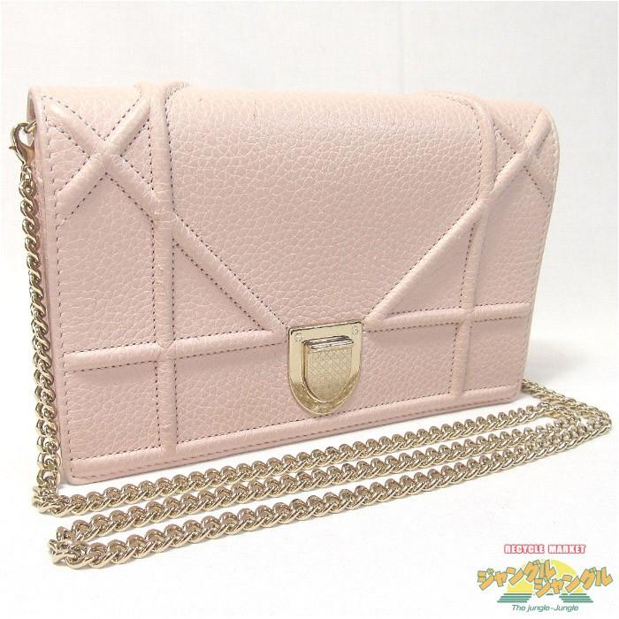 中古】Christian Dior ディオラマ チェーンウォレット レザー ピンク 