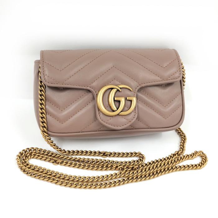 GUCCI 【中古】GUCCI ショルダーバッグ GGマーモント レザー ピンク  