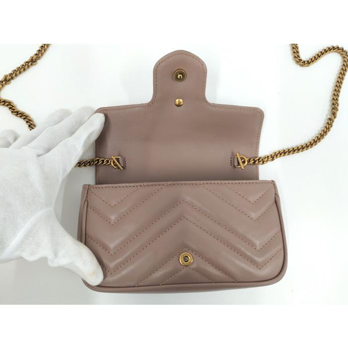 GUCCI 【中古】GUCCI ショルダーバッグ GGマーモント レザー ピンク  