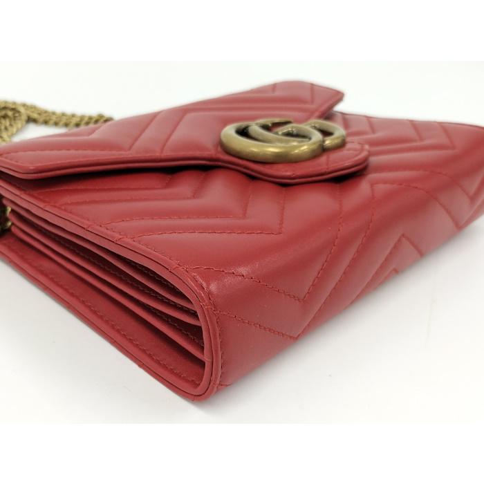 グッチ GUCCI チェーンウォレット GGマーモント レザー レッド ゴールド金具 赤 チェーン ショルダーバッグ シェブロン キルティング  474575 【箱】【中古】 楽天市場】【財布】GUCCI グッチ GGマーモント チェーンウォレット