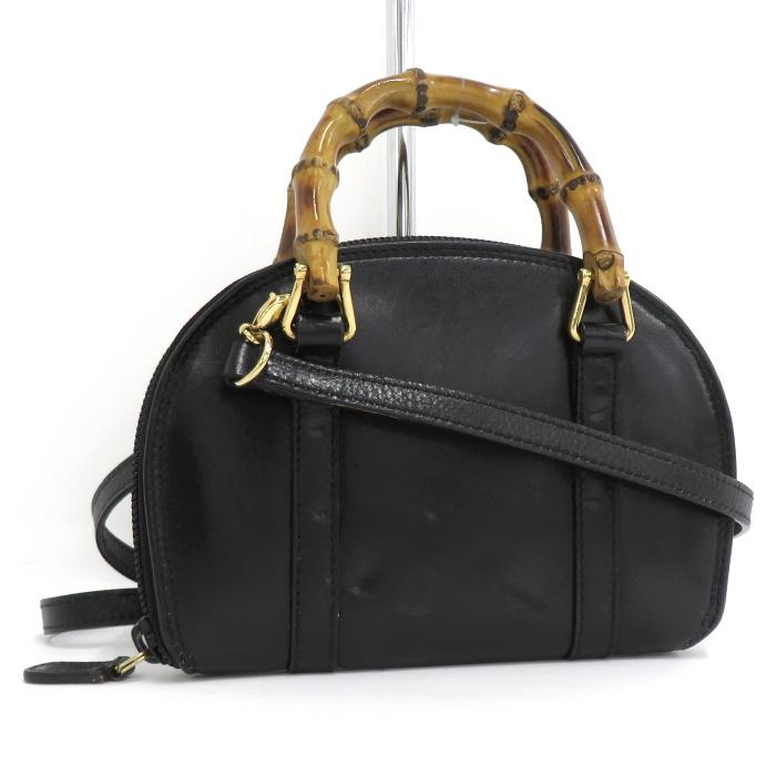 GUCCI 【中古】GUCCI バンブー 2WAYショルダーバッグ レザー ブラック  