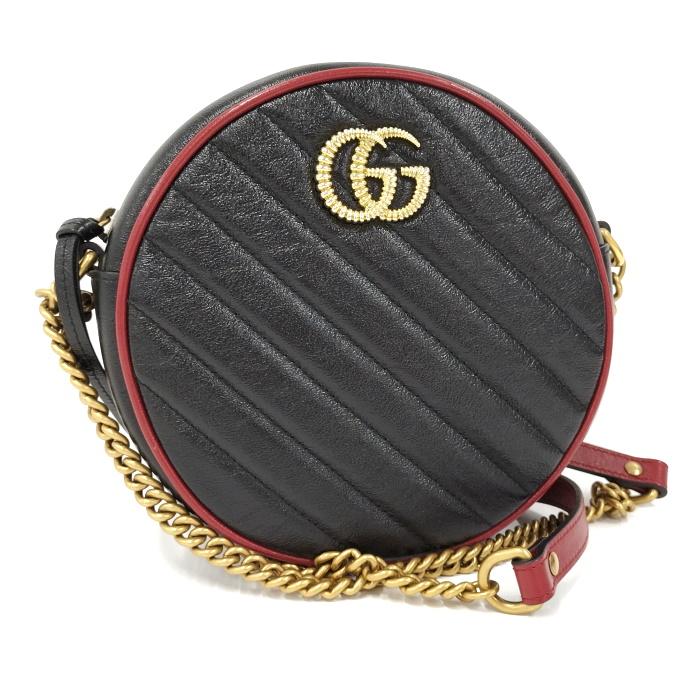 GUCCI 【中古】GUCCI ショルダーバッグ GGマーモント レザー ブラック  