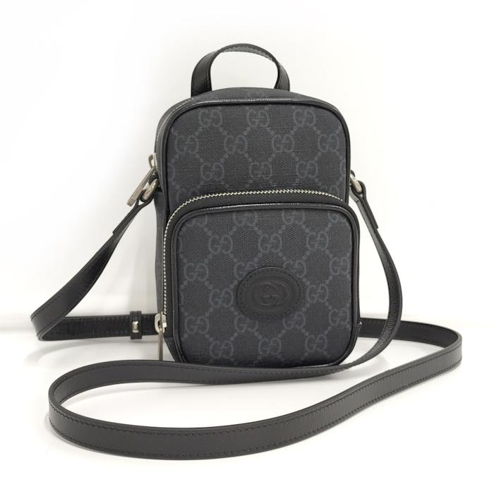 GUCCI ショルダーバッグ ロゴ GGスプリーム レザー ブラック 672952  