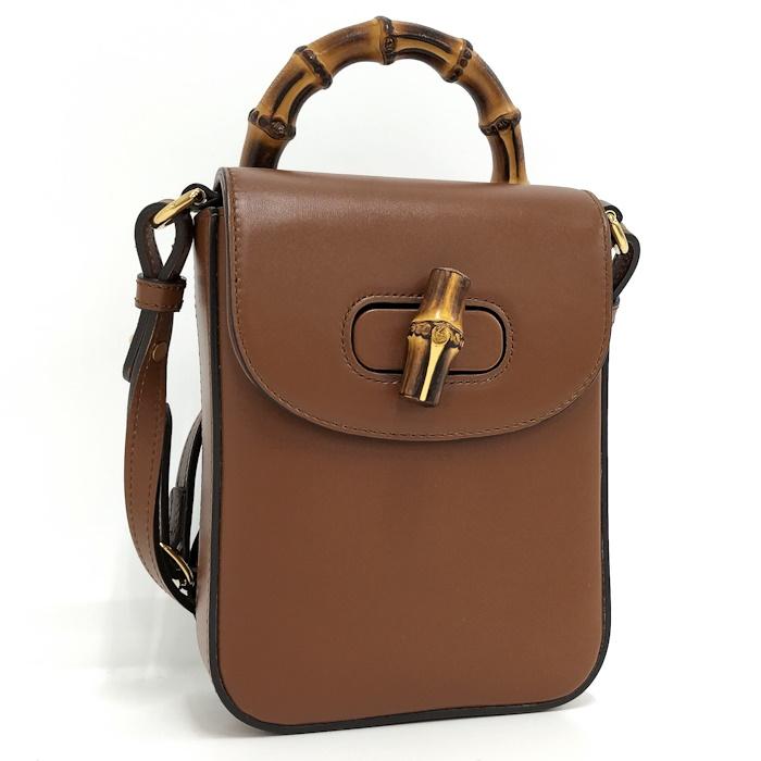 GUCCI 3WAYミニショルダーバッグ バンブー ブラウン レザー 702106  