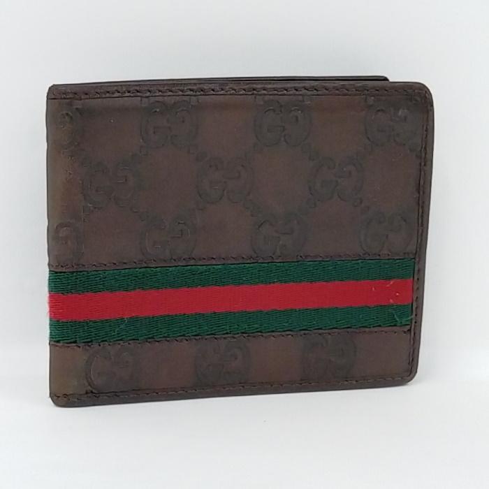 美品‼️ グッチGUCCI 二つ折り財布 シマレザー シェリーライン ラウンド GUCCI 【中古】GUCCI 二つ折り財布 グッチシマ シェリーライン レザー