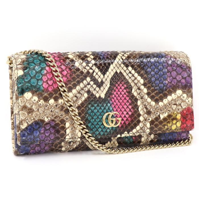 GUCCI 【中古】グッチ GGマーモント チェーンウォレット パイソン  